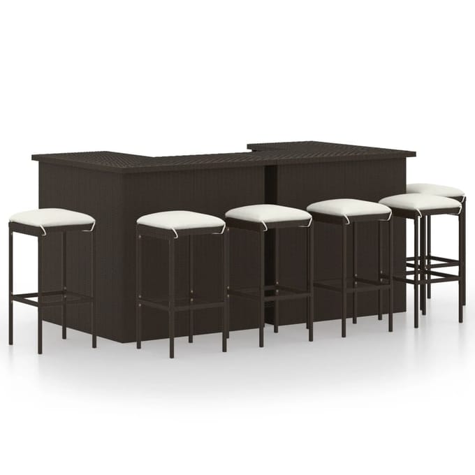 vidaXL - 8-delige - Tuinbarset - met - kussens - poly - rattan - bruin