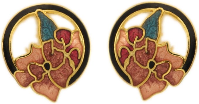 Behave - Oorclips dames - bloemmotief - rood en bruin en groen - 2 cm