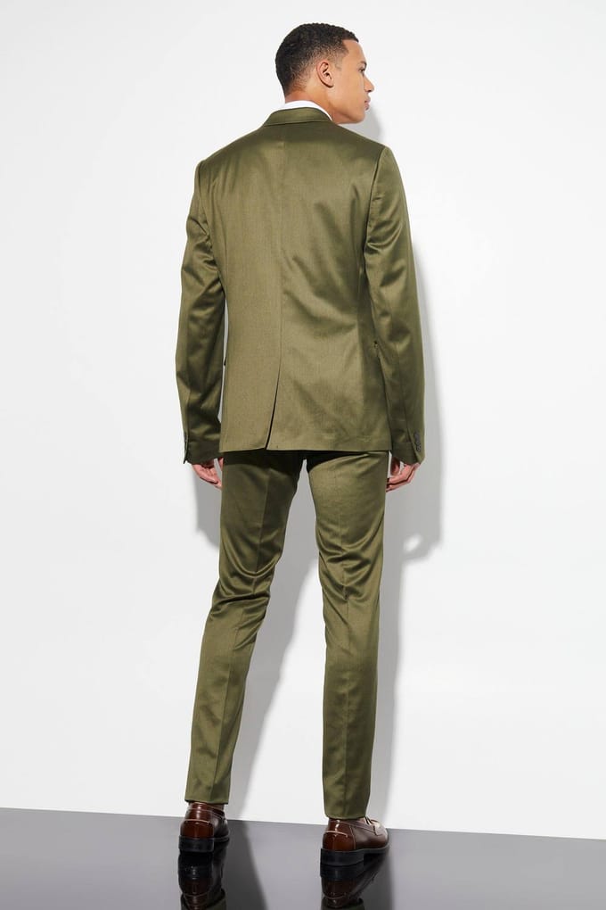 Tall Skinny Satin Suit Jacket | Olive | Size 48