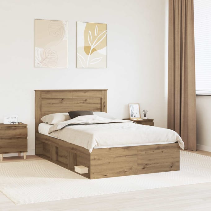 vidaXL - Bedframe - Artisanaal - eiken - 120 - x - 200 - cm - Bewerkt - hout