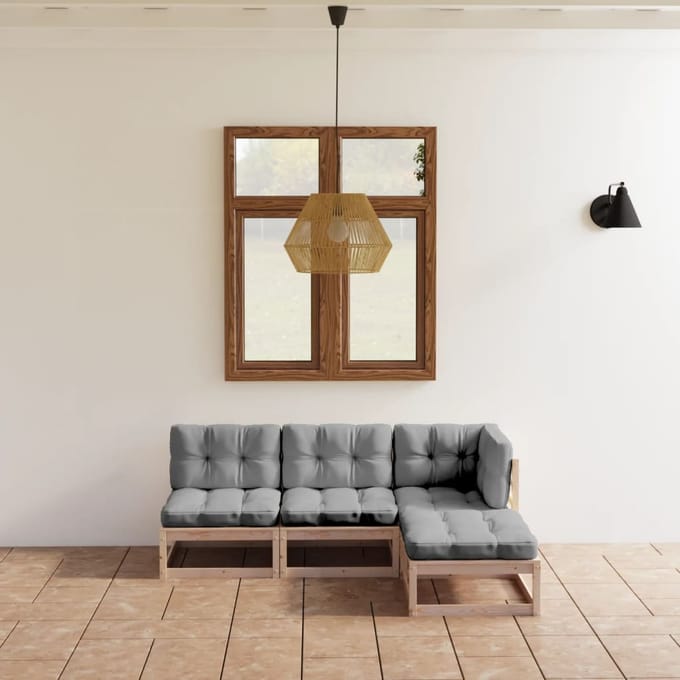 vidaXL - 4-delige - Loungeset - met - kussens - massief - grenenhout