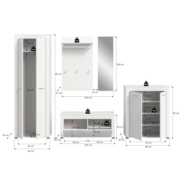 Jam kledingkastcombinatie wit melamine - 35x285x191cm