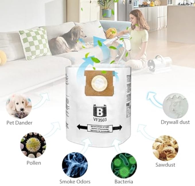 Stofzuigerzakken Compatibel met Nat/Droog Vacs 5 tot 10 Gallon - 10 Pack