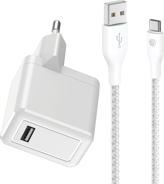 12w power adapter + usb-A naar usb-C kabel 1m - Universeel - Usb lader - Oplaadstekker voor telefoon / tablet / e-reader / oplaadbare accessoires
