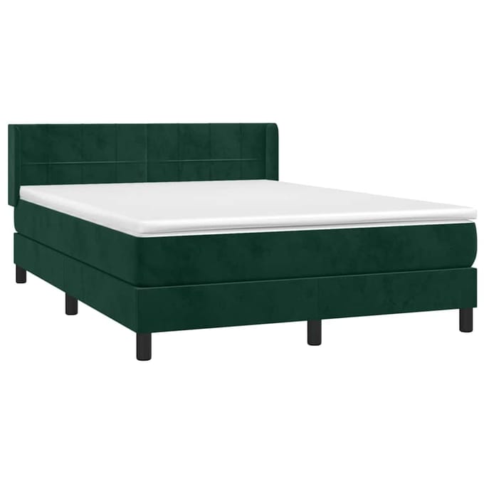 vidaXL - Boxspring - met - matras - fluweel - donkergroen - 140x200 - cm
