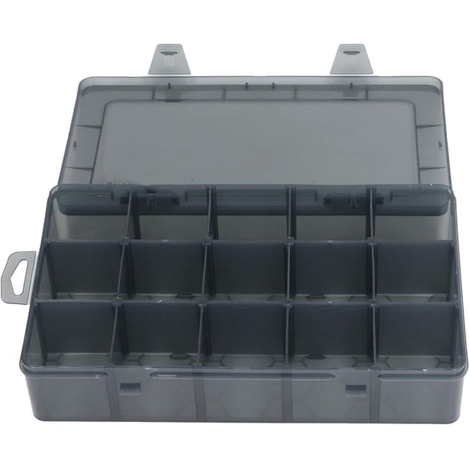 Boîte à Pièces PP 15 Grilles Boîte de Rangement de Classification Transparente avec Séparateur Amovible pour Bagues Perles gray