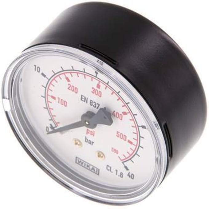 0..40 Bar Manometer Achteraansluiting Staal/Messing 63 mm Klasse 1.6