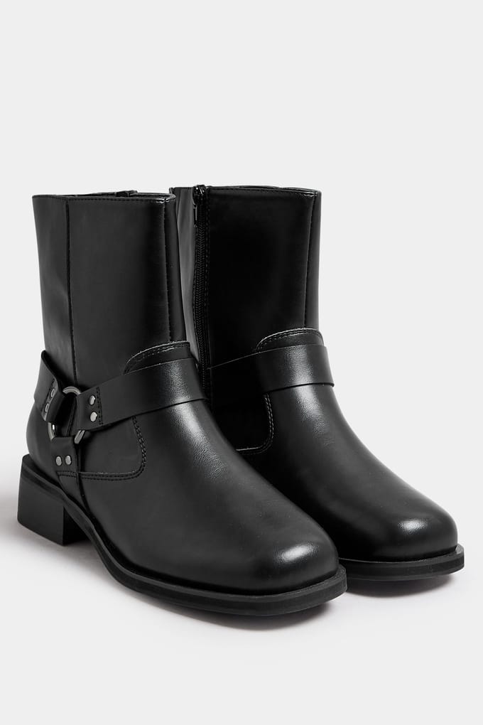 Yours Zwarte Bikerlaarzen Met Vierkante Neus In Extra Brede Eeepasvormsize 38EEE