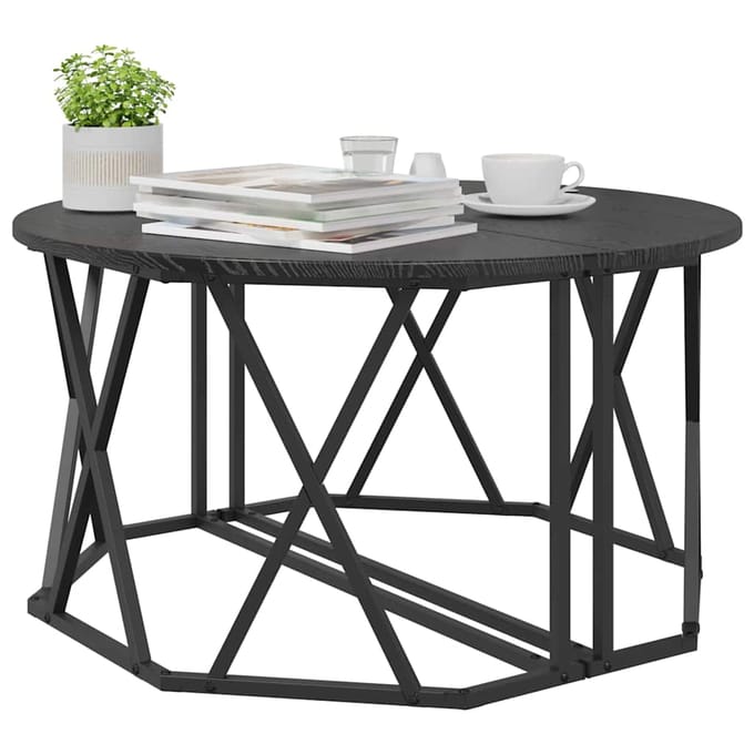 vidaXL - Salontafel - Zwart - Eiken - 80 - x - 80 - x - 42 - cm - Engineered - hout - en - staal