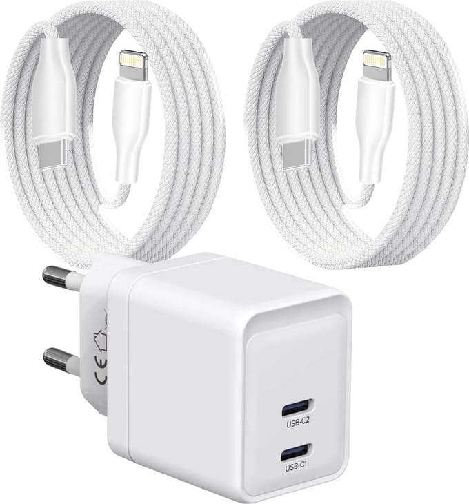 Dual Power Adapter USB C - Geschikt voor iPhone - Oplader Kabel met 2 Meter Lange USB C Kabels - Snellader