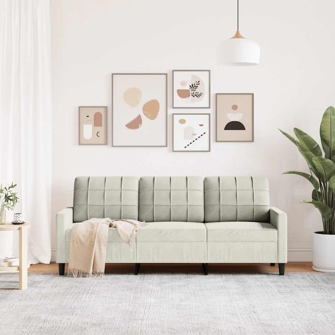 vidaXL - Driezitsbank - 180 - cm - fluweel - crèmekleurig