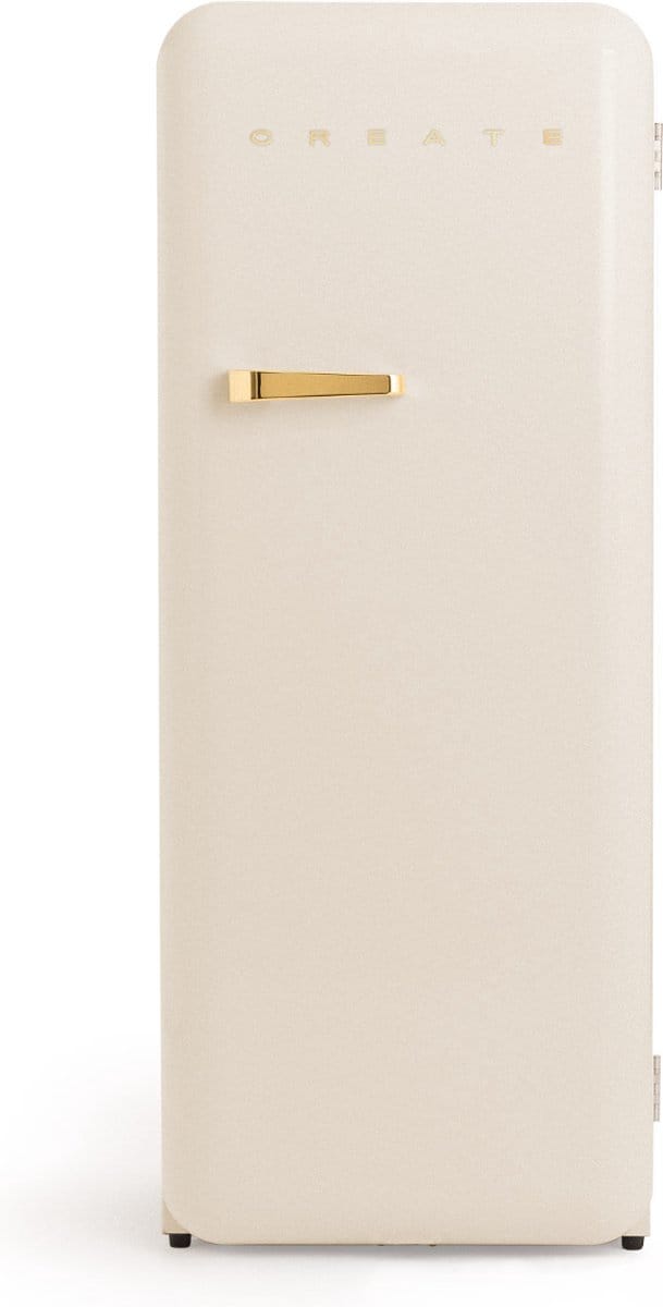 CREATE - Koelkast in retrostijl - Gebroken wit - Handvat Goud - FRIDGE RETRO 281L