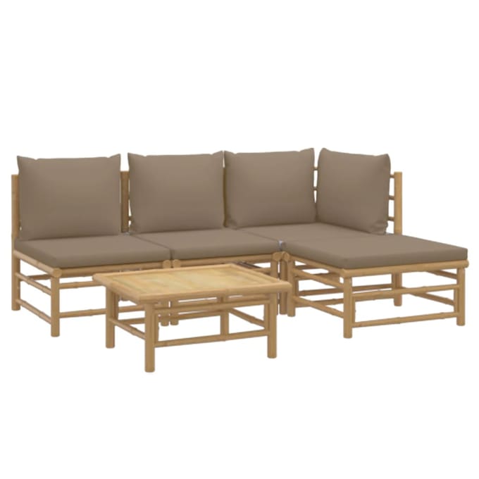 vidaXL - 5-delige - Loungeset - met - kussens - bamboe - taupe
