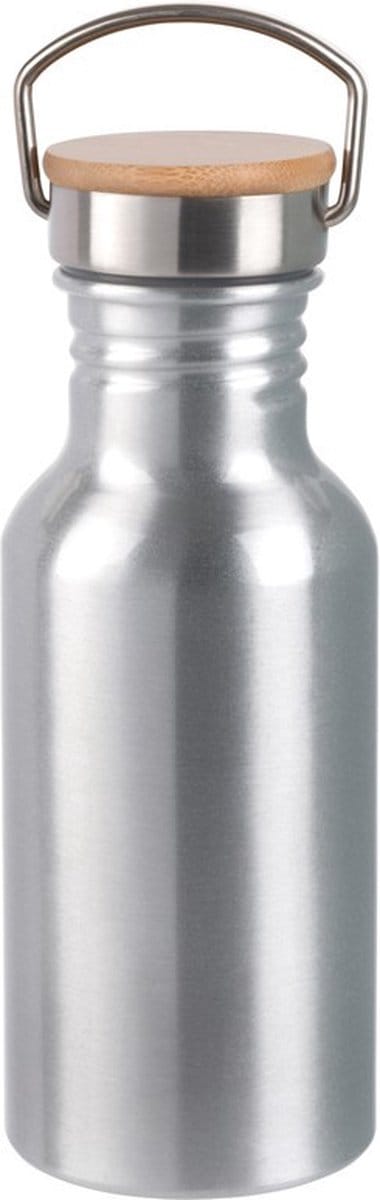 Waterfles - aluminium - zilver - 550 ml - bamboe schroefdop - BPA-vrij