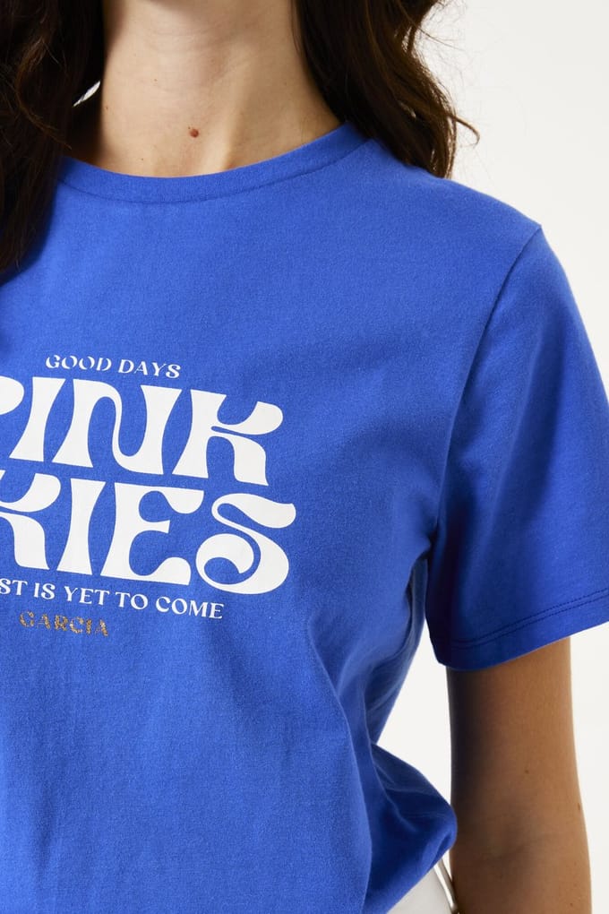 GARCIA Dames Text print T-shirt Blauw Korte mouw