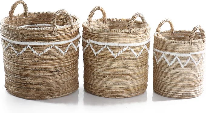 Canal Living - Dixie manden - set van 3 - 47 x 47 x 55 cm - Naturel look - Handgeweven - Boho Chic