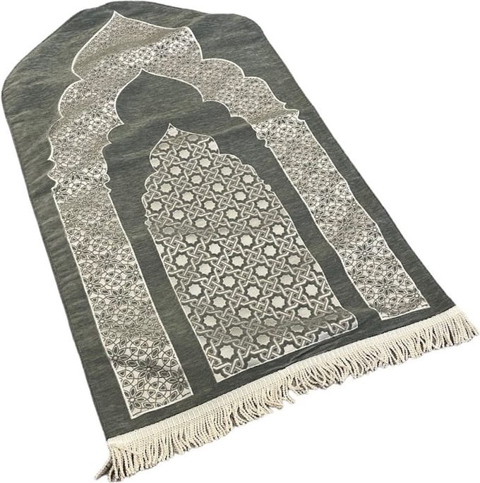 Luxe Gebedskleed Chenille met motief Grijs