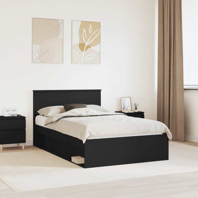 vidaXL - Bedframe - met - hoofdeinde - Zwart - 120 - x - 190 - cm - Bewerkt - hout