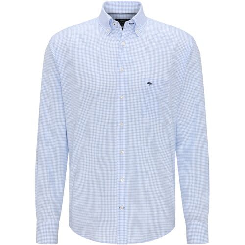 Fynch-Hatton Overhemd All-Season Oxford Check Licht Blauw / male