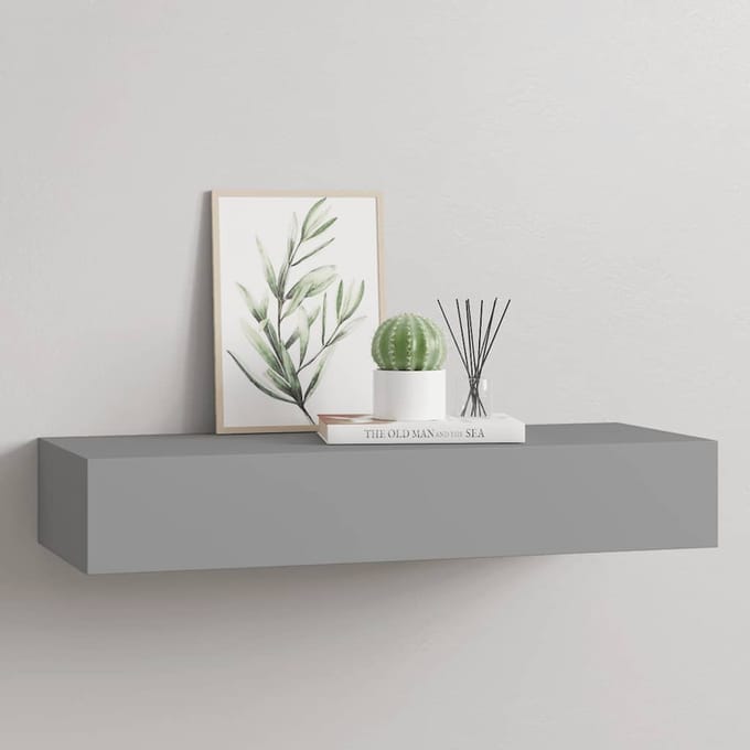 vidaXL - Wandschap - met - lade - 60x23,5x10 - cm - MDF - grijs