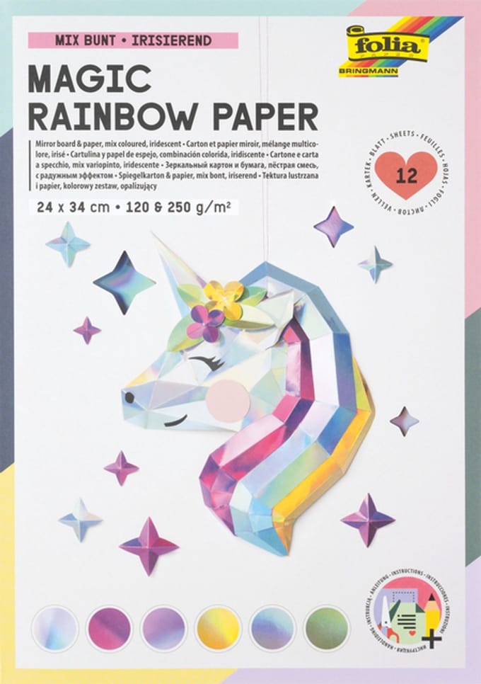 Regenboogpapier en karton folia 24x34 12vel 6tint | 5 stuks