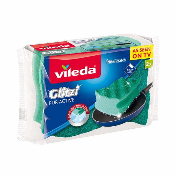 Vileda Pur Active - Schoonmaakspons - 9cm - Profiel voor Nagelbescherming - 2 stuks