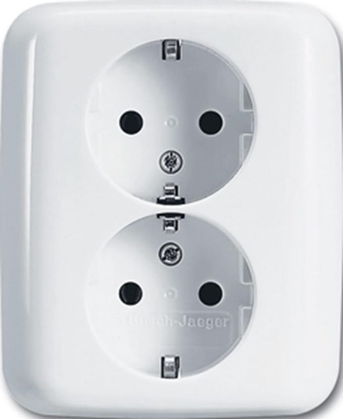 Busch-Jaeger Wandcontactdoos dubbel met aarde inbouw wit