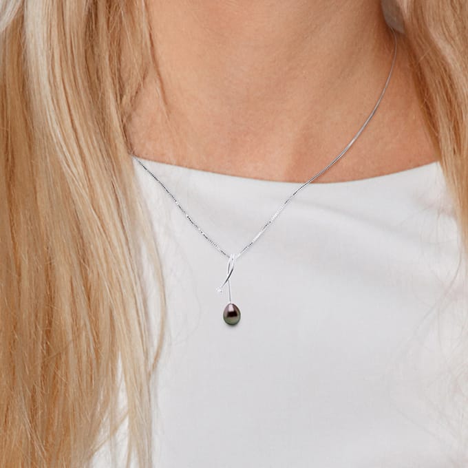 Diamond Pendant 0.020 Cts gekweekte parel TAHITI Peer 8-9mm White Gold