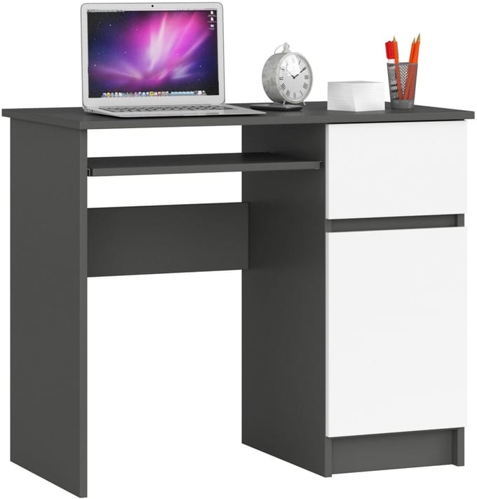 Bureau Rechts PIKSEL / Computerbureau / Computer Tafel / Bureautafel Rechts / Grafietgrijs - Wit / 90 x 77 x 50 cm