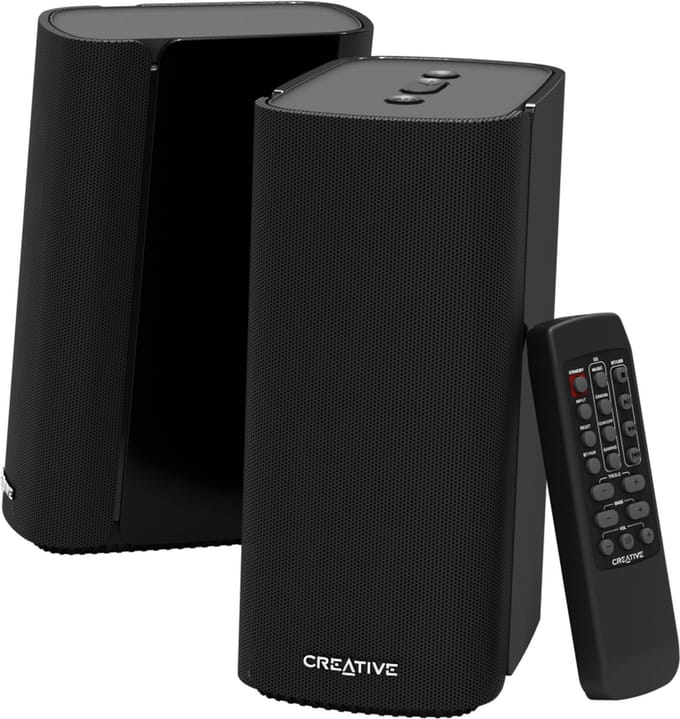 Creative T100 - 2.0 compacte HiFi-desktopluidsprekers, maximaal 80W piekvermogen, Bluetooth 5.0, optische ingang, AUX-in, Wide SoundStage met basregeling voor computers en laptops (zwart)