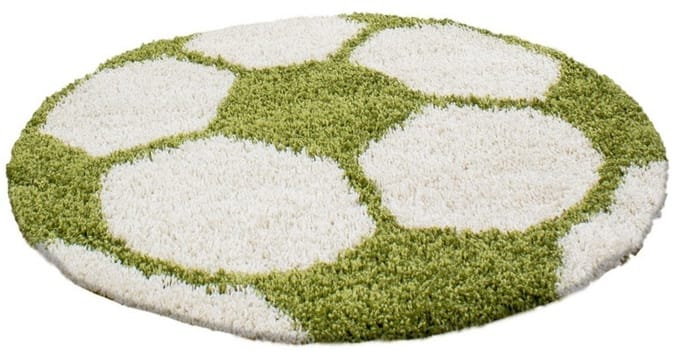 Vloerkleed kinderkamer - Voetbal - groen, wit - rond 120 cm