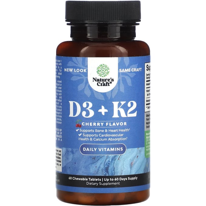 Nature's Craft, D3 +K2, saveur cerise, 60 comprimés à croquer