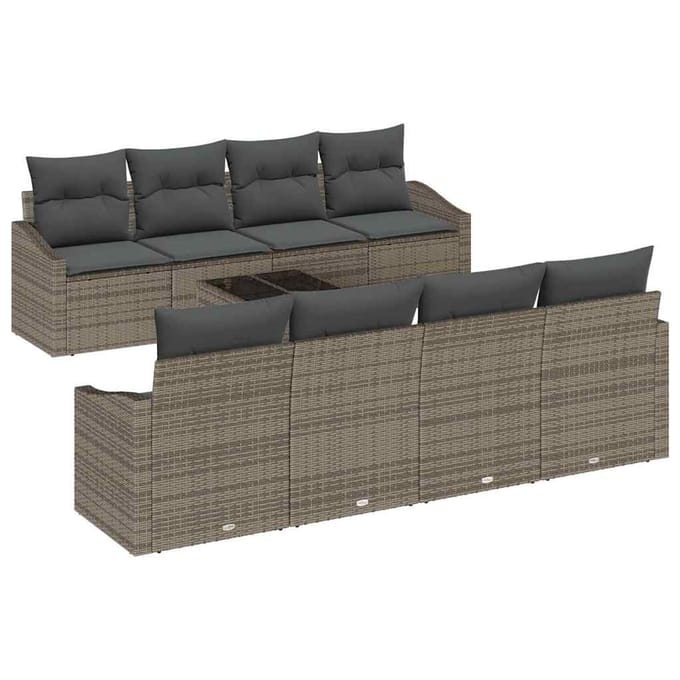 vidaXL Bankstel 9 st Grijs poly rattan
