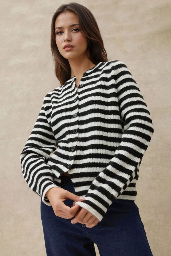 Gestreepte Trui Soft Touch Cardigan met Ronde Hals
