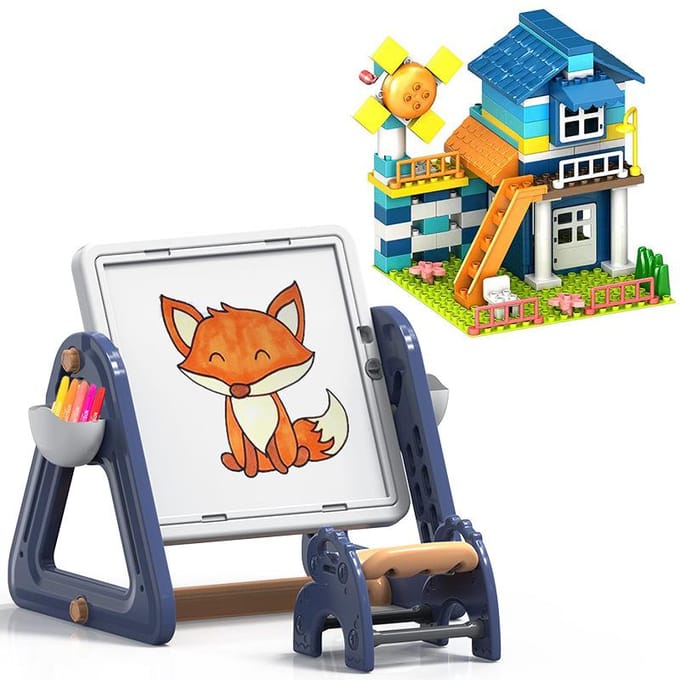 Kinder Set Stoel Studietabel Educatief Multifunctioneel Tekenbord DIY Insteekpijp Bouwsteen Tafel 35*28*18cm