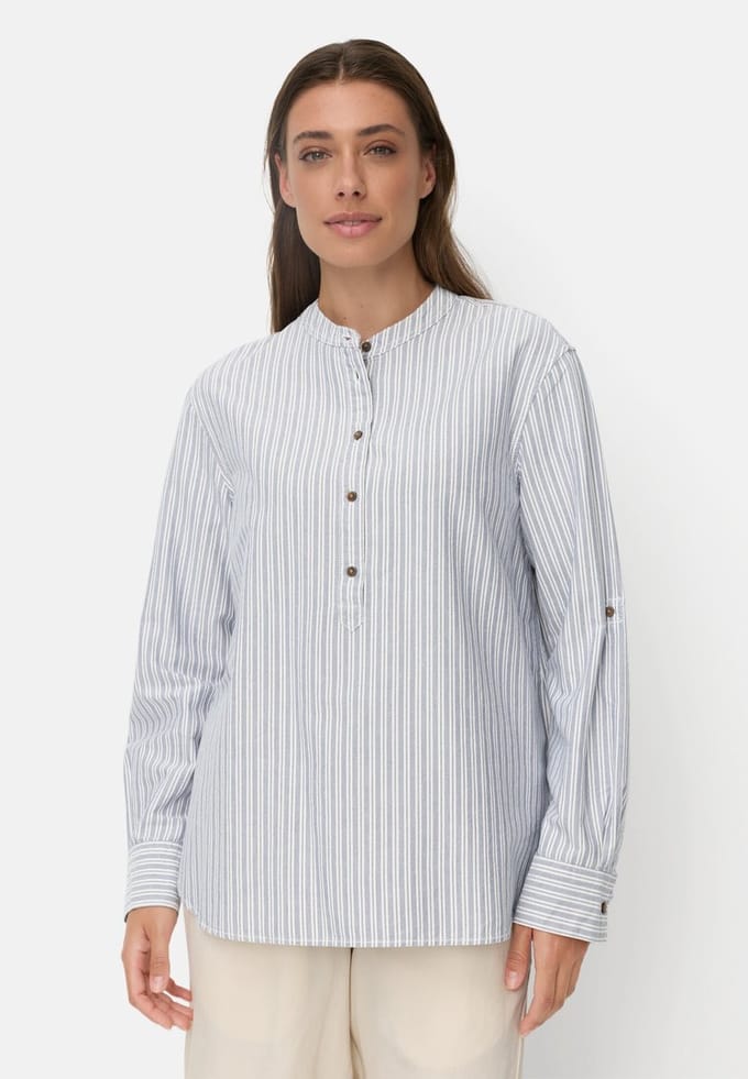 camel active Katoenen blouse met knoopsluiting - Maat womenswear-M - Blauw Wit