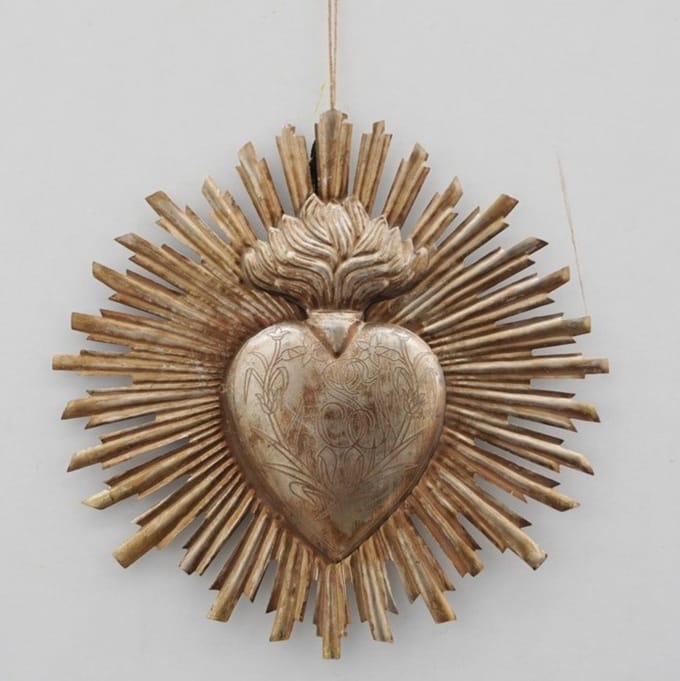 Heilig Hart ornament goudkleurig, metaal 25x25cm