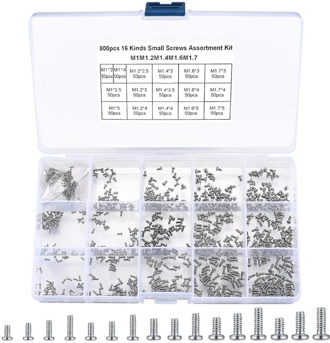 800-Piece Micro Screw Set, Mini Screw Set, M1, M1.2, M1.4, M1.6, M1.7 Small Self Drilling Screw Set, Small for Eyewear - ShopVlot