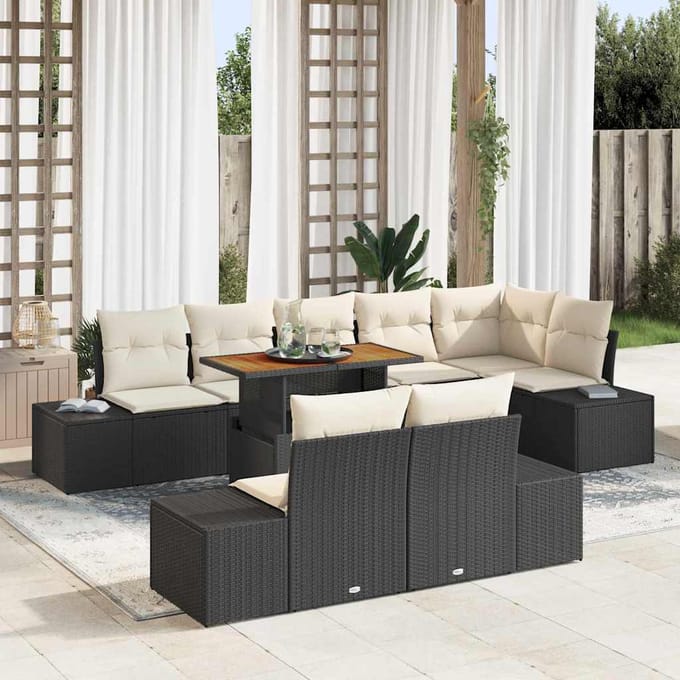 vidaXL - Tuinbank - Set - 9 - st - Zwart - poly - rattan