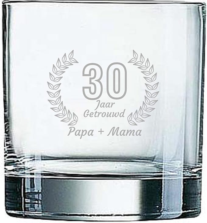 Gegraveerde Whiskeyglas 38cl Papa + mama 30 jaar getrouwd