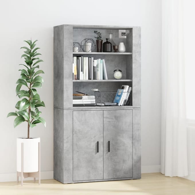 vidaXL - Hoge - kast - bewerkt - hout - betongrijs