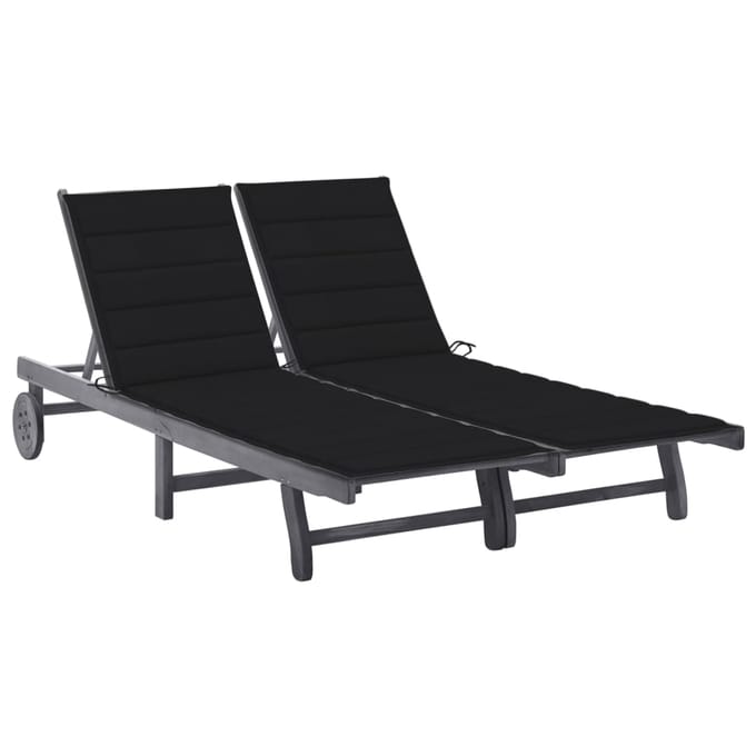 vidaXL - Ligbed - 2-persoons - met - kussens - massief - acaciahout - grijs