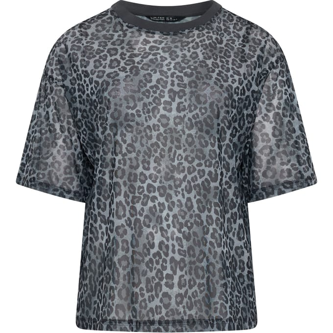 Limited Collection Grijs Boxy Tshirt Van Mesh Met Luipaardprint Size 40