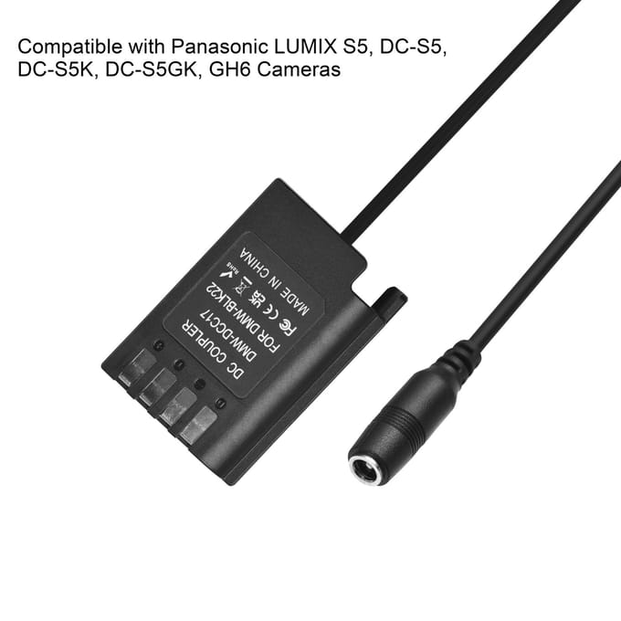 Andoer DMW-DCC17 AC Power Adapter DMW-BLK22 Dummy Batterij DC Coupler Kit Accessoire Vervanging voor EU Plug black