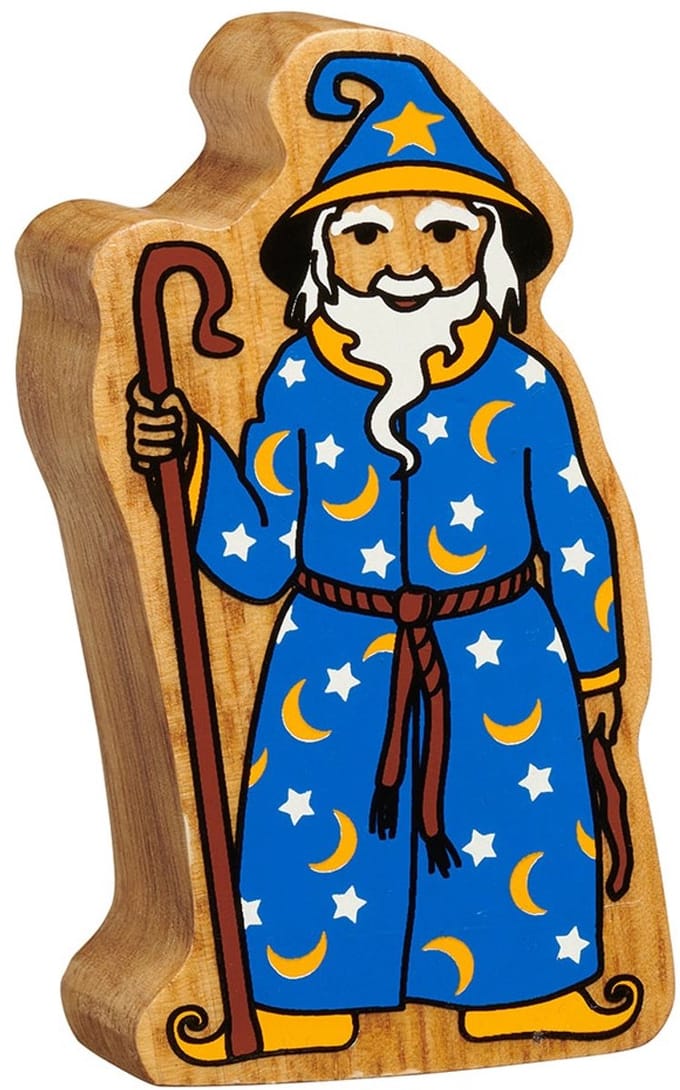 Lanka Kade houten speelgoed Blauwe-gele Tovenaar magisch figuur