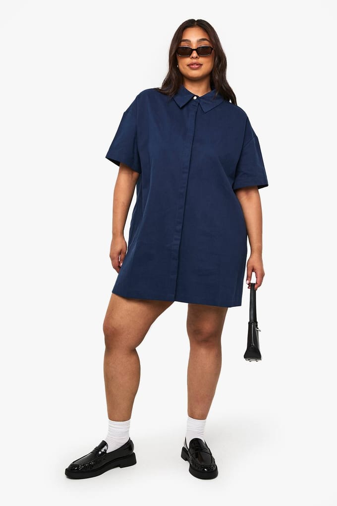 boohoo Dames Plus twill shiftjurk | Navy | Maat: 16