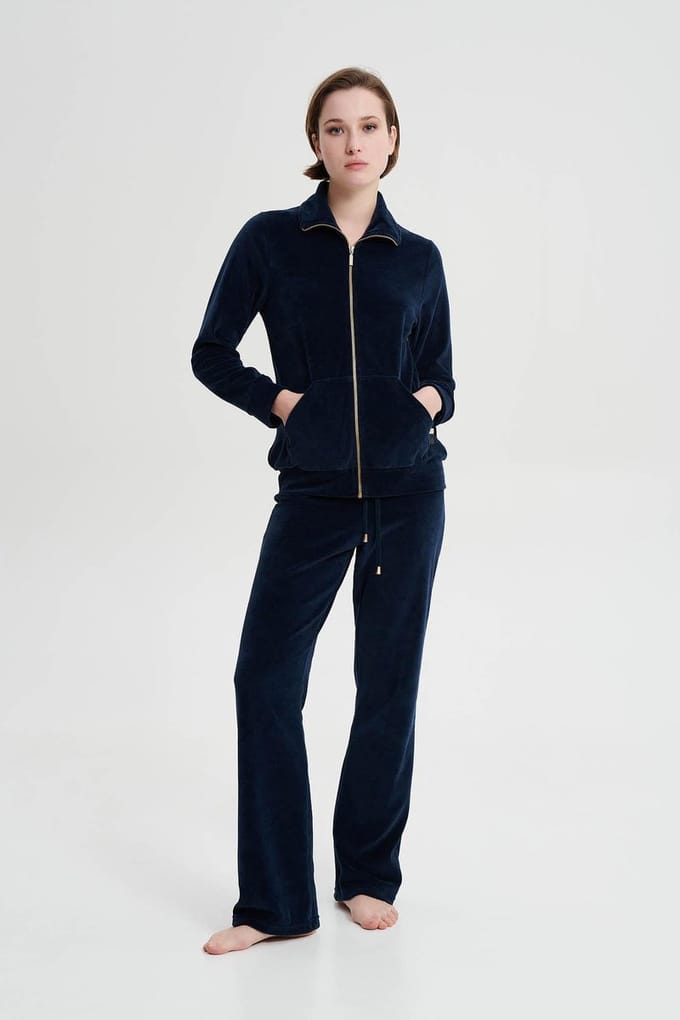 Vamp! Huispak Dames Velours | Rits | Grote Maten | Blue Sapphire 19398 5XL