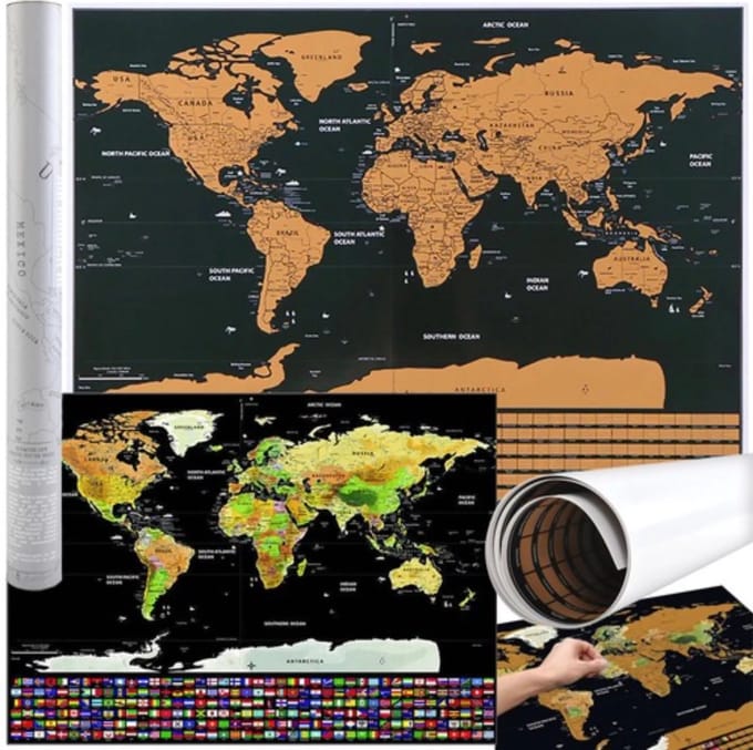 Malatec Wereldkaart Krasposter met Vlaggen - Perfect voor Reizigers