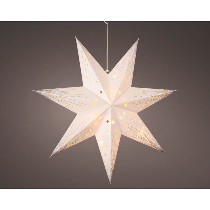 Lumineo Verlichte kerstster - wit - 40 cm - op batterijen - 10 led lampjes - warm wit