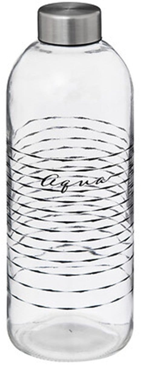 5Five Glazen waterfles - drinkfles - sportfles - helder transparant - met RVS dop - 1000 ml